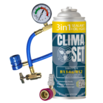 ClimaSet 3in1 Refrigerant R134a, ulei, etanșant, furtun cu manometru, adaptor LP/HP