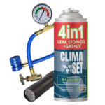 ClimaSet 4in1 gaas R134 a / R12 UV-värv, õli, külmutusaine, hermeetik, voolik, tõrvik