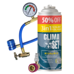 ClimaSet 3in1 Köldmedium R134a /R12 olja, tätningsmedel 235 g, slang, LP / HP adapter