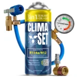 ClimaSet 3w1 Czynnik chłodniczy R134a, olej, uszczelniacz, przewód, adapter LP/HP