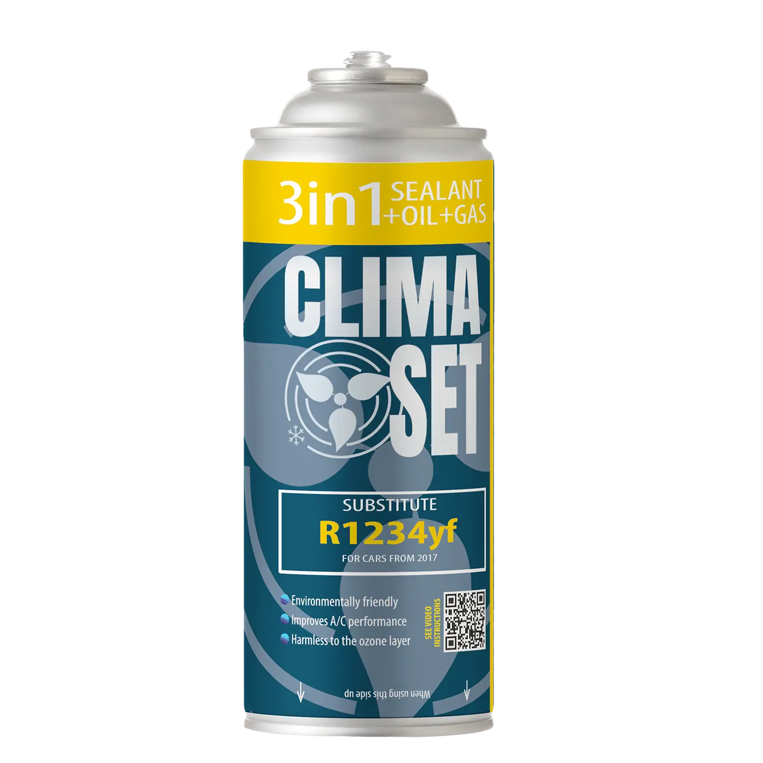 ClimaSet-400ml-170g-3w1-R1234yf-czynnik-chlodniczy-do-klimatyzacji-samochodowej ClimaSet 3in1 (czynnik R1234yf, olej, uszczelniacz) do napełniania układów klimatyzacji w samochodach od 2017 r 170g - obrazek 1