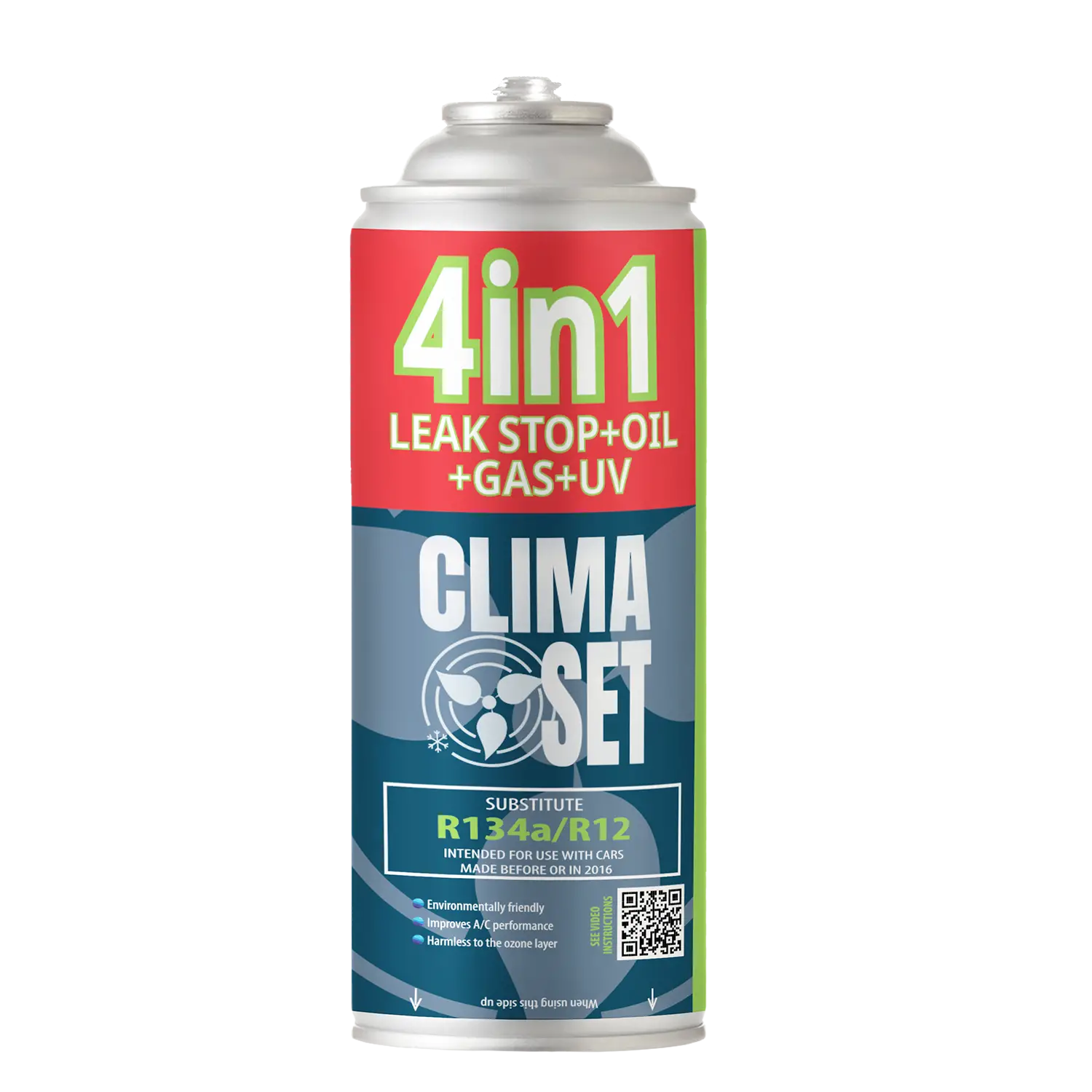 ClimaSet 4in1 gaz R134 a / R12 colorant UV, huile, réfrigérant, produit d'étanchéité – Image 1
