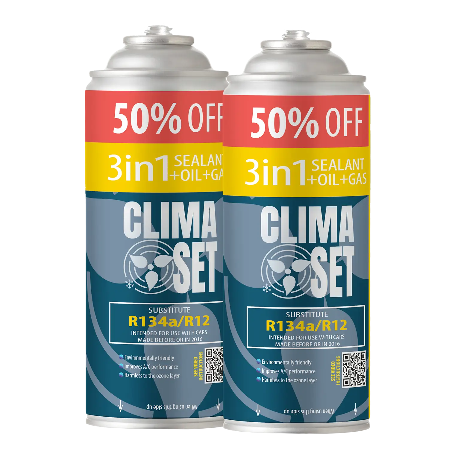 ClimaSet-400ml-235g-3w1-R134a-R12x2-czynnik-chlodniczy-do-klimatyzacji-samochodowe ClimaSet 3w1 Czynnik R134a /R12 olej, uszczelniacz 235 g x2 - obrazek 1